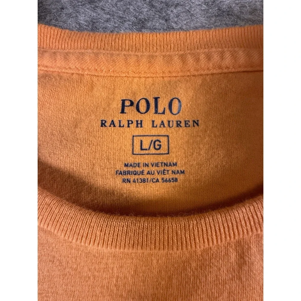 Polo Ralph Lauren T-Shirt‎ Mens Large Crew Neck Short Sleeve Orange Blue Pony